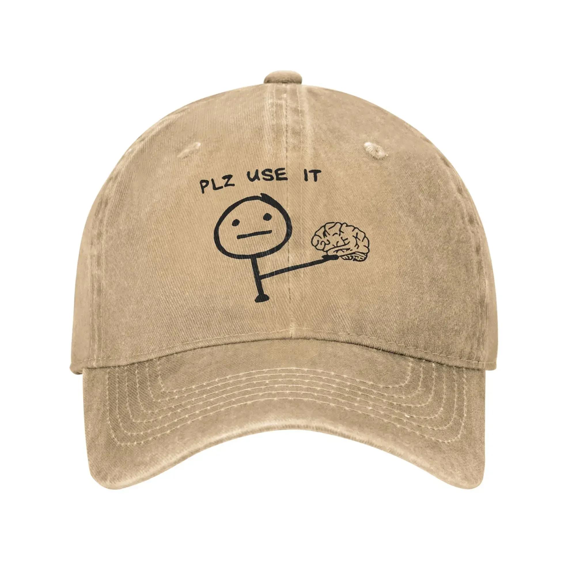 Please Use Your Brain Outfits Baseball Caps Unisex WoUnisex Fashion Plz Use It Funny Brain Meme Hats Cap Casquette Dad Hat One Size