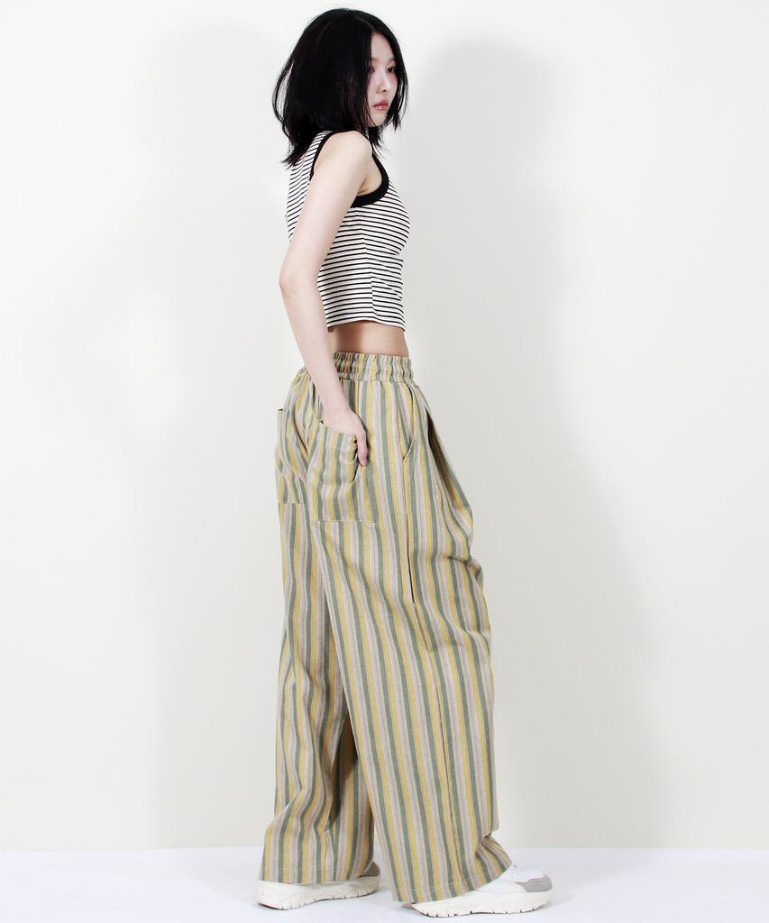 Deumakeu Vintage Stripe Wide Pants Sage Green