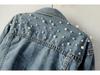 Europese & Amerikaanse Denim Jas met Kralen en Parels - Veelzijdig, Figuurcorrigerend, Los Kort Model voor Dames