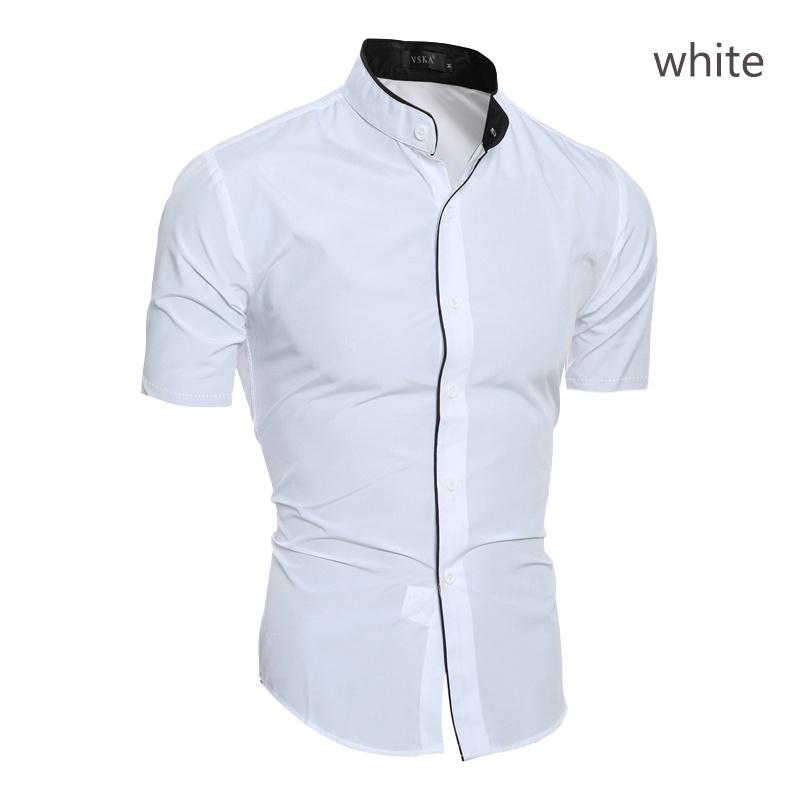 

Fashion New Mens Classic Fit Dress Shirts Short Sleeve Slim Fit Button Down Shirts Solid Color Formal Casual Tops and Blouses S белый