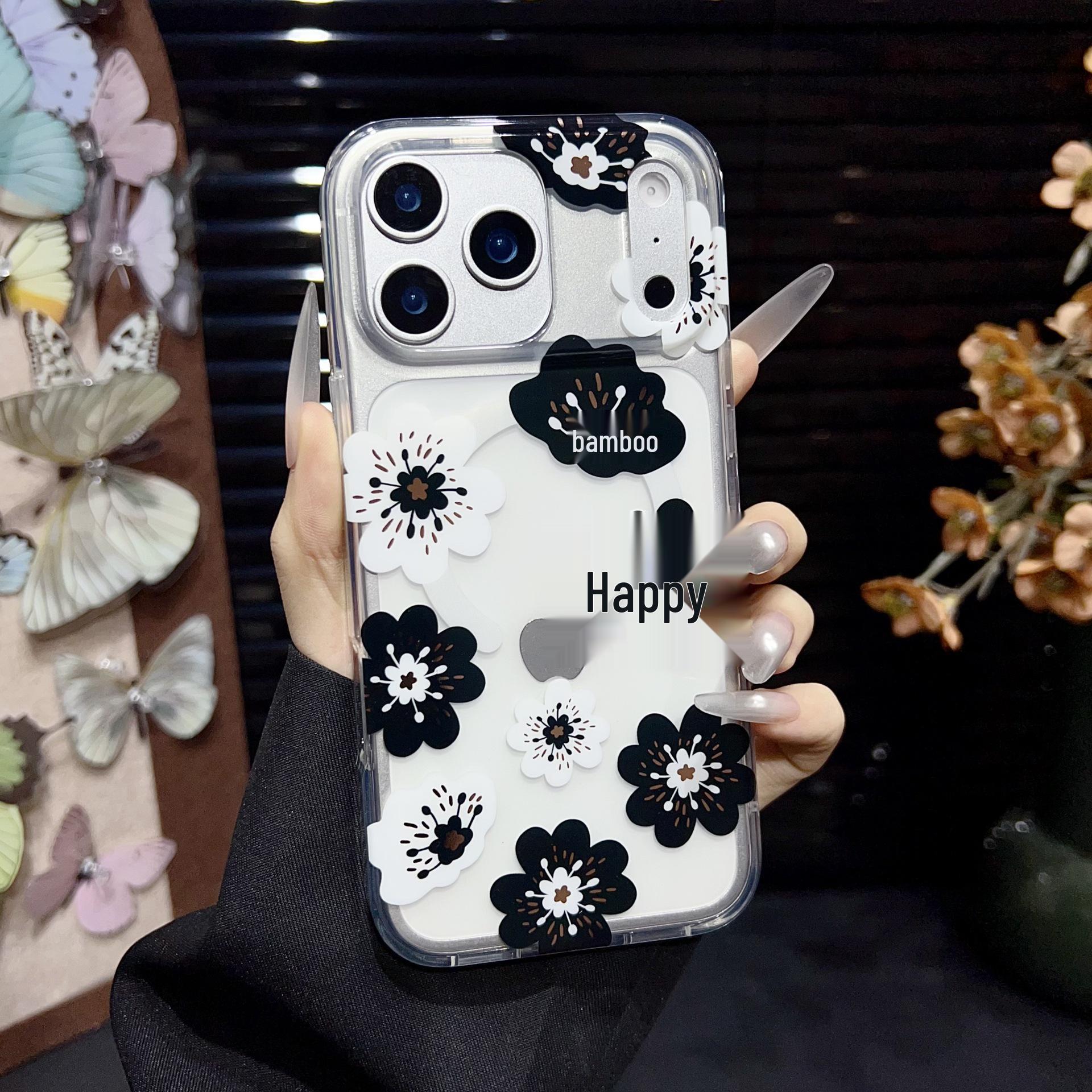 Magnetic Iridescent Floral Frosted Phone Case for iPhone 17 Pro Max iPhone 17 Air чёрный