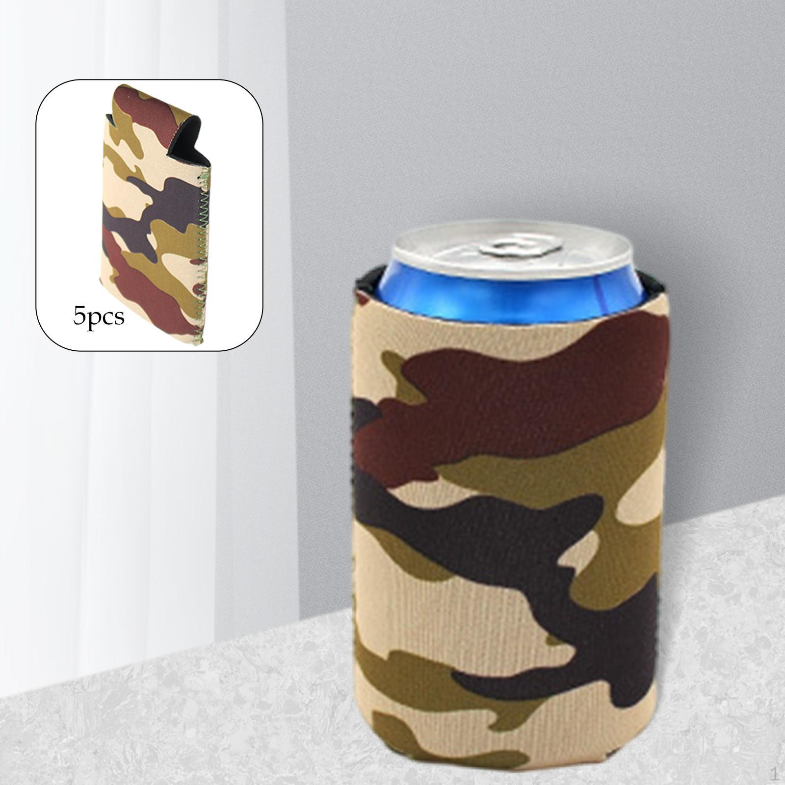 

5 Can Coolers Sleeves, Collapsible Breathable Waterproof Sleeves Insulated Wine Cooler Bag for Party Natural Camouflage
