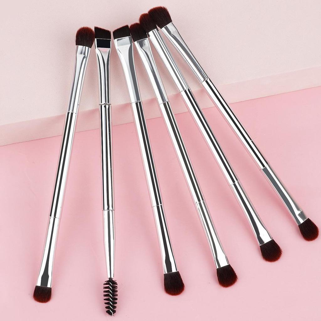 Silver Double-Ended Brow & Eye Makeup Kit: Brush, Pen, Mascara, Curler, Eyeshadow, and Concealer Tools