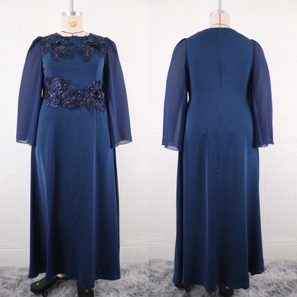 Plus Size Elegant Round Neck Beaded Embroidered Sequin Evening Gown Formal Wedding Party Bridesmaid Dress