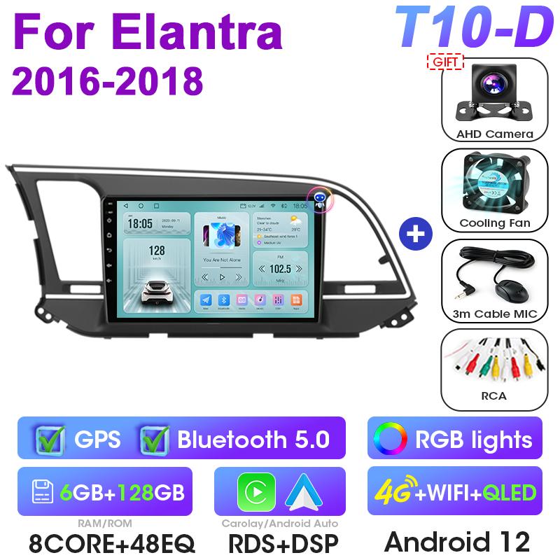 2 Din Android 12 Car Radio For Hyundai Elantra 6 2016-2018 Multimedia Video Player GPS 4G Carplay Auto Stereo DVD QLED Head Unit