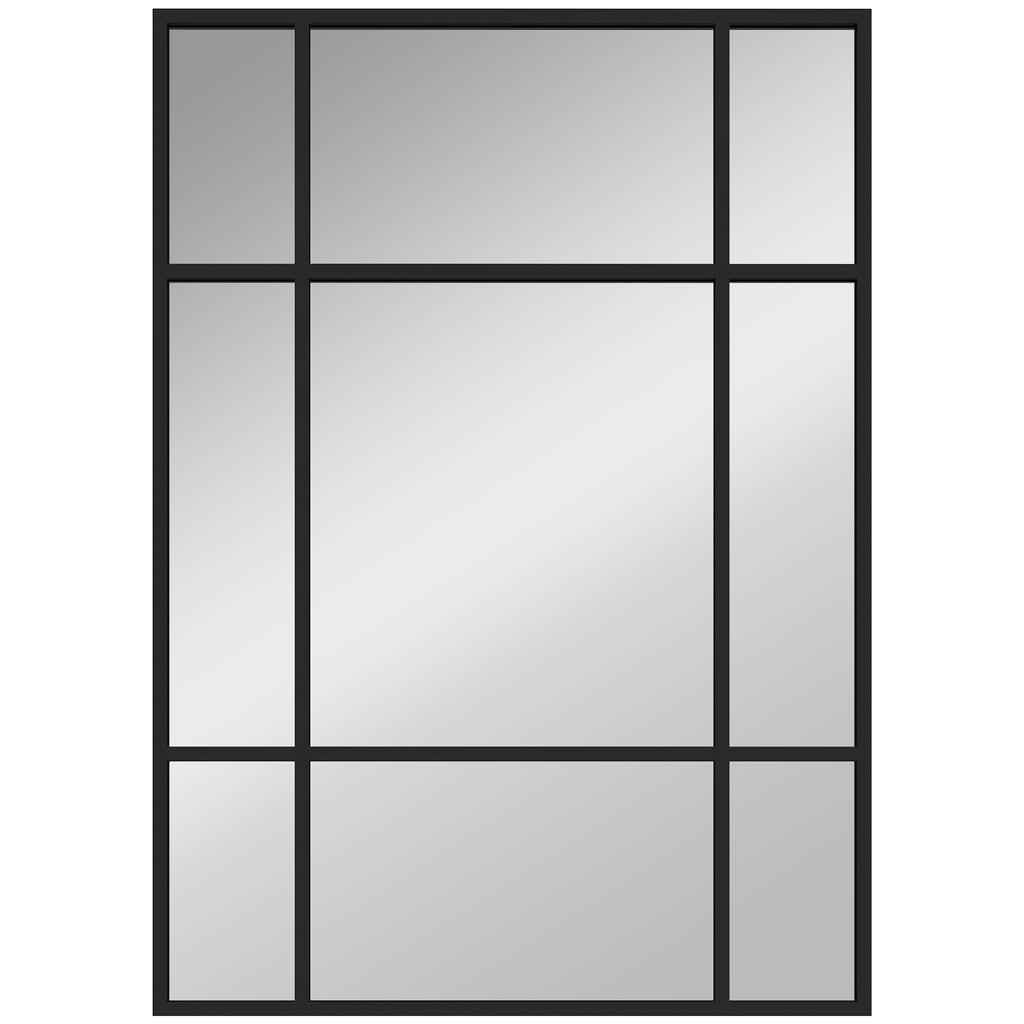 Wall Mirror, Rectangular Window Style, Horizontal/Vertical Mount, 4 Hooks, Black Metal, 50 x 70 cm