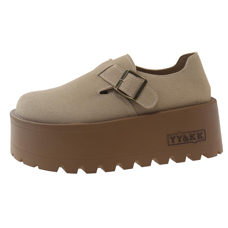 Suede Platform Women Loafers Shoes Designer Buckle High Heels Shoes New Brand 2025 Trend Winter Walking Casual Femme Chaussures