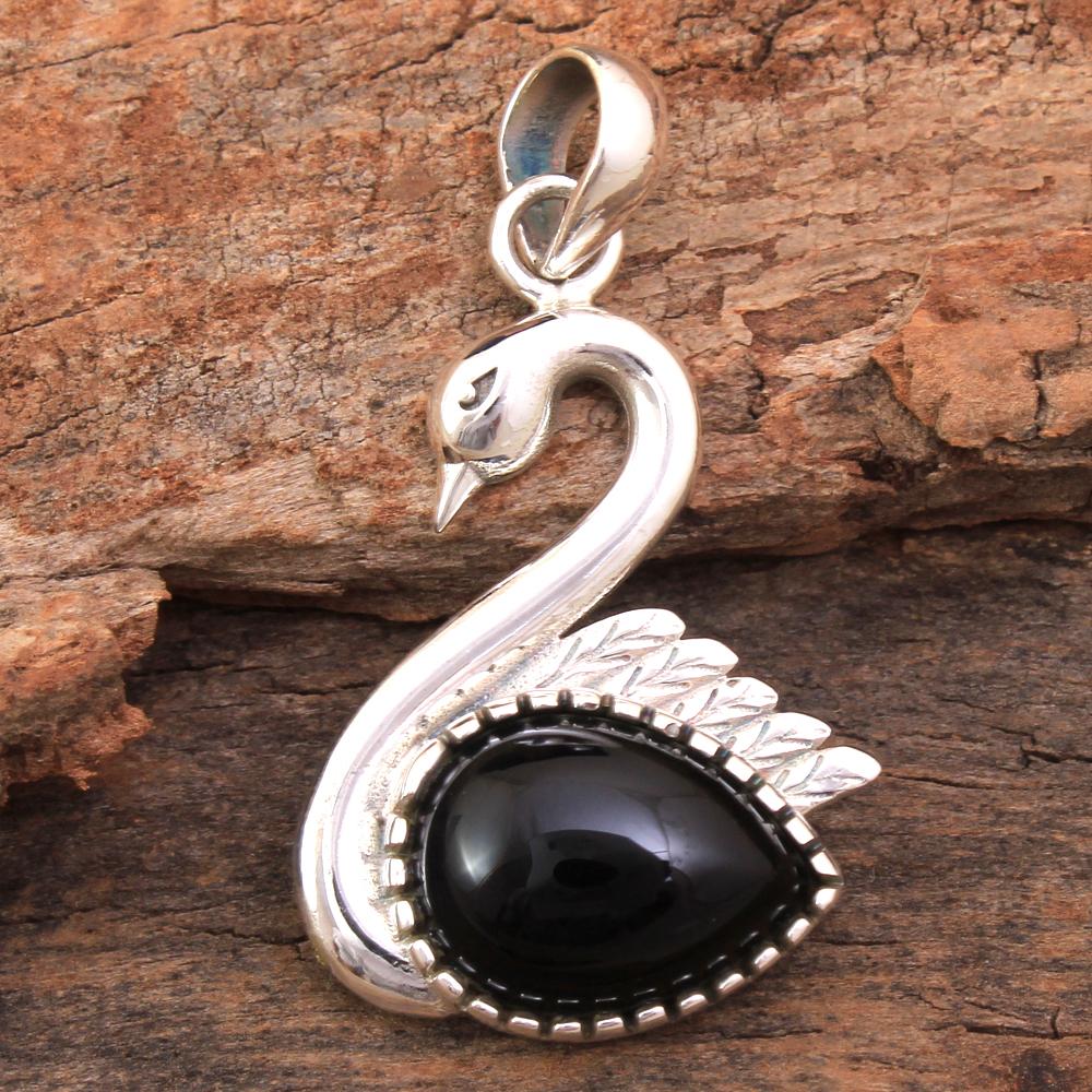 

Серебряные очаровательные ювелирные изделия, стерлинговое серебро 925 пробы, ларимар, лабрадорит, черный оникс, лунный камень, женский кулон в виде лебедя чёрный