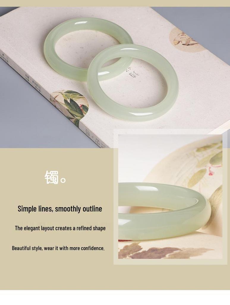 Hetian Green-White Jade Wide Band Bracelet - High Ice Clear Jade, Girly Style, Natural Jade Gift
