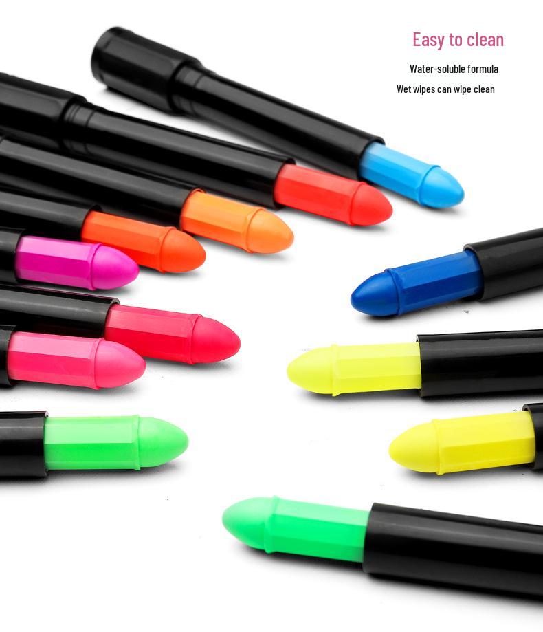Luminous 12-Color Twist-Up Face Paint Crayon Set for Clean Hands and Halloween Body Art