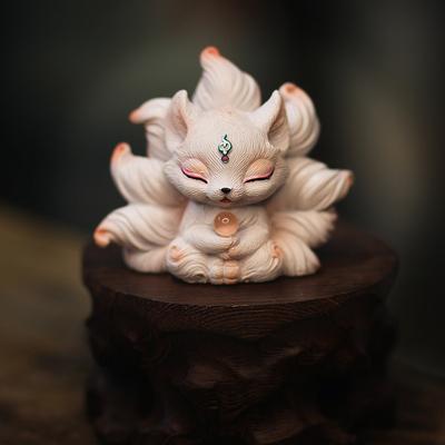 Cute Nine-Tailed Fox Miniatures Statue Bedroom Desktop Figurines Ornaments Bionic Art Aesthetic Home Decor
