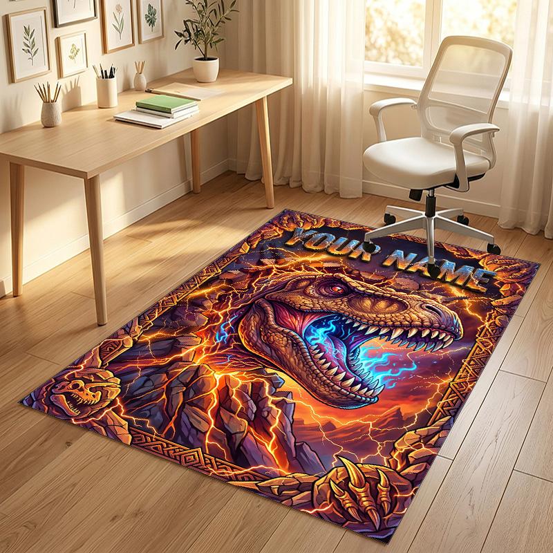 Dinosaur Theme Crystal Velvet Rug Personalized Custom Name Text Soft Floor Mat Home Decor