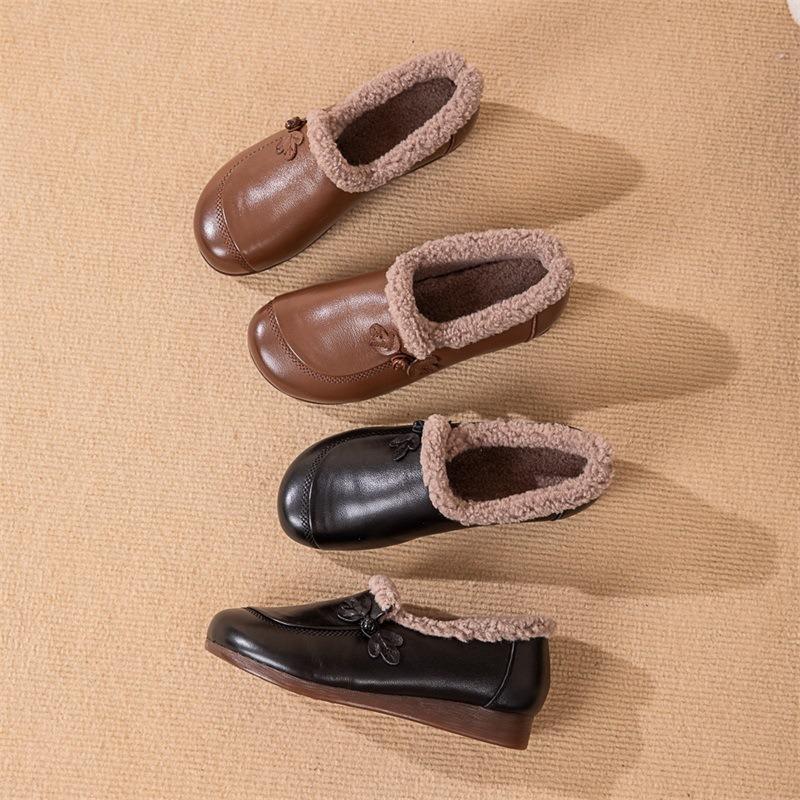 Mom shoes autumn and winter new cotton shoes medium and soft soles women's comfortable flat-soled leather warm outer wear Mao Mao single shoes
