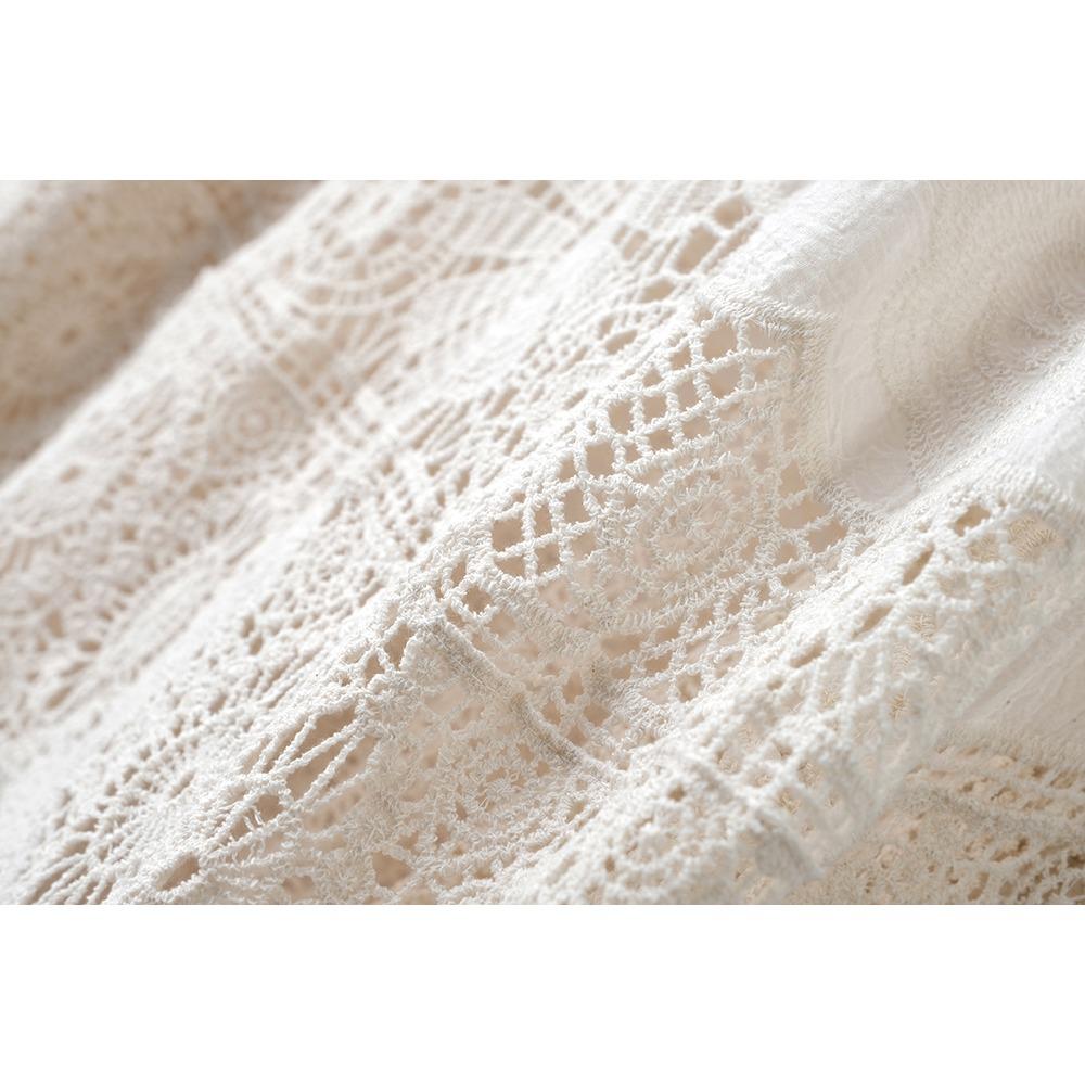 DIMANAF 2025 Skirt Suit Women  Beach Short Sleeve Lace Knitting Hollow Out Sexy O-Neck Hollow Summer Style Tops Tees Loose Basic