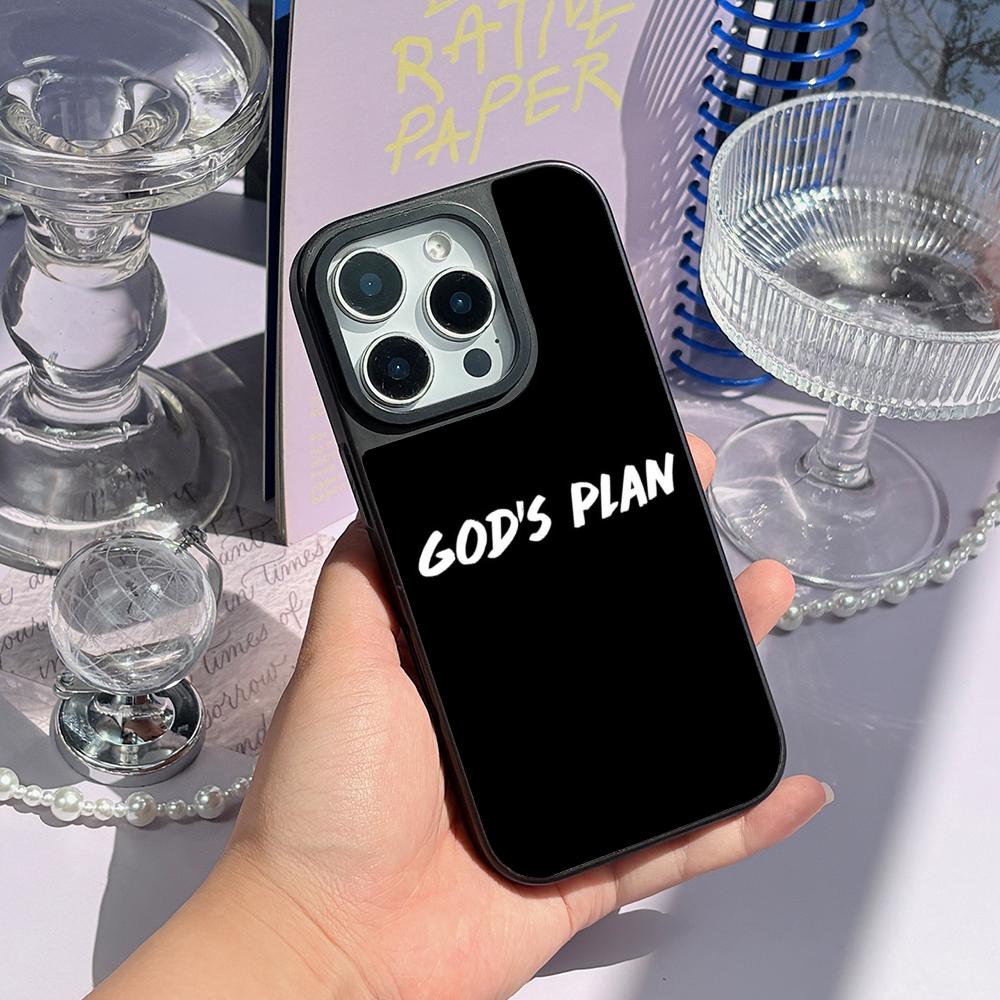 Gods Plan Cool Words Pattern Phone Case for iPhone 17 16 E 15 14 13 12 Pro Max Sheepskin Silver-edged Protective Case