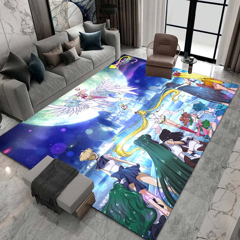 3D printed Sailor Moon pattern rug, large-area non-slip washable rug,, suitable for bedroom home décor.22