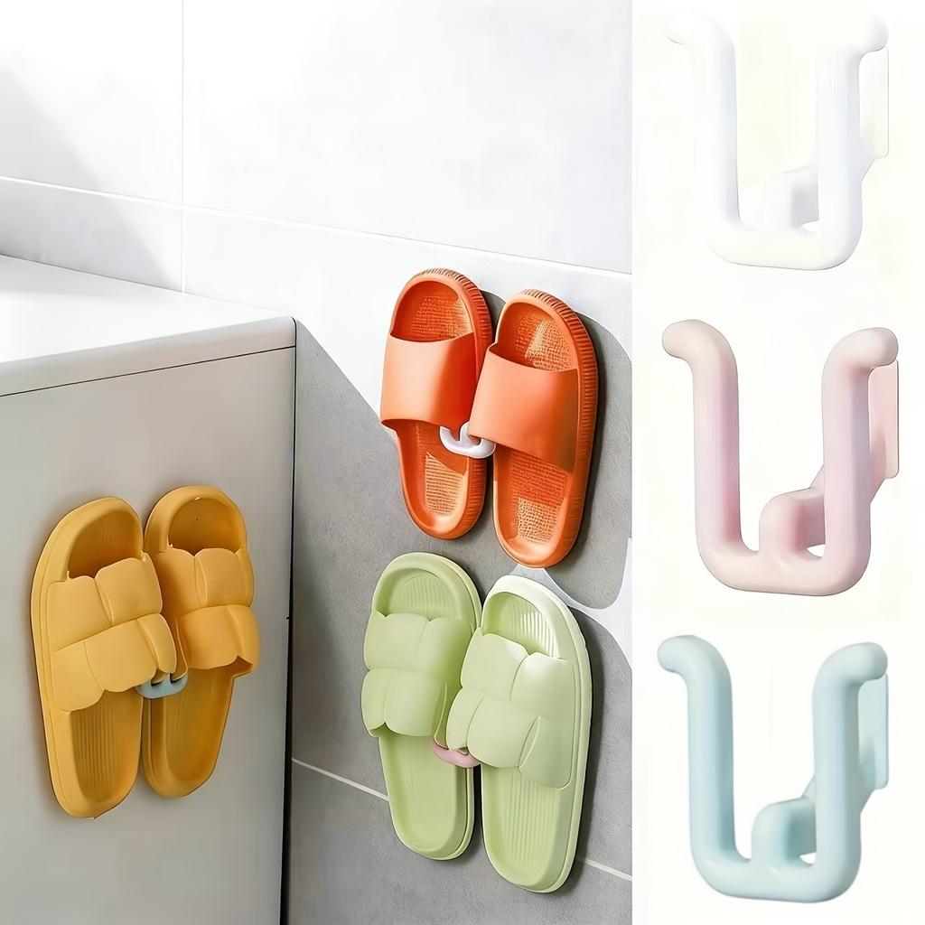 3pcs Self-Adhesive Slipper Hook Wall-Mounted Slipper Rack Storage Rack Waterproof Bathroom Kitchen Bedroom Shoe Rack, Utility Hooks