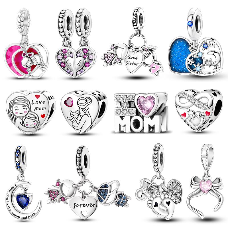 Charm Copper Love Mother Heart Shape Woman Beads Pendants Fit Original Bracelet Making Fine Jewelry