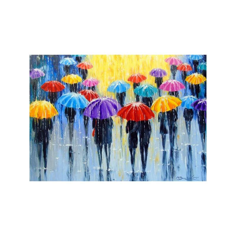 Abstract colourful umbrella landscape in the rain canvas painting oil wall of art for the modern living room home decor cuadros