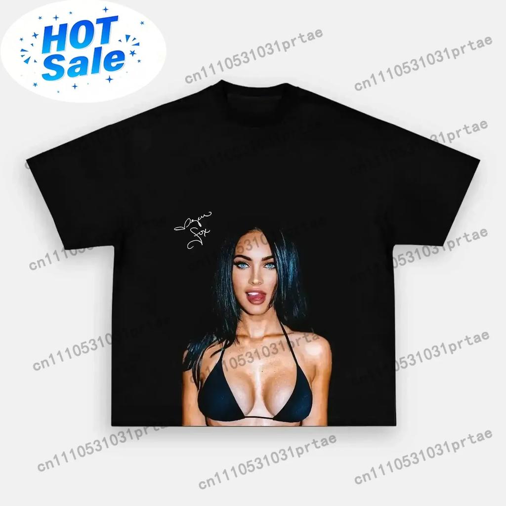 Megan Fox Unterschrift Porträt Grafik Unisexs Shirt 2026 Sommer Neu Rundhals Kurzarm Wounisexs Mode T-Shirt