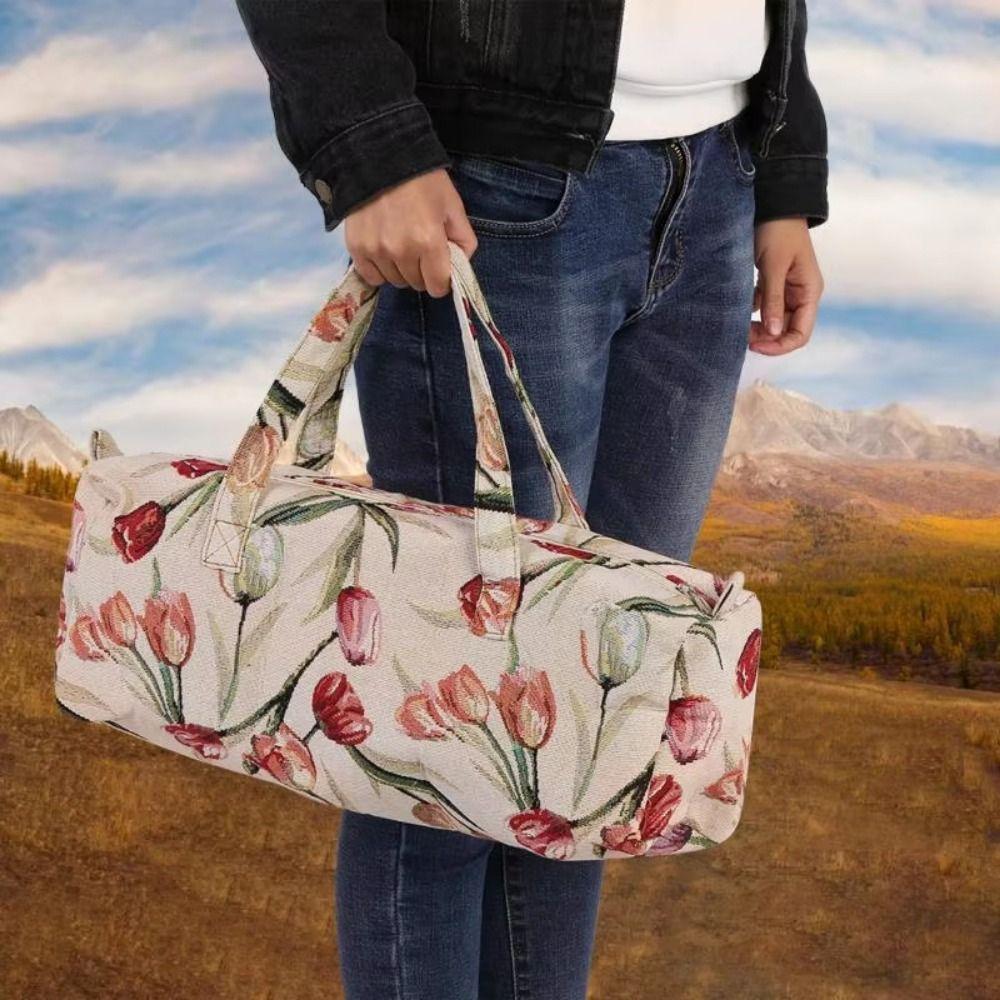 Tulip Flower Women's Hand Luggage DIY Knitting Needles Storage Bag Ladies Travel Bags Men