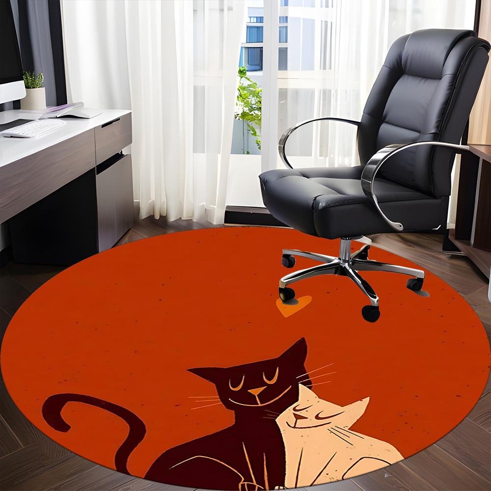1PC Cat Love Office Round Area Rug,  Mat Suitable ForOffice, Under Office Chairs Bedroom Living Room Home Decor, Room Deco