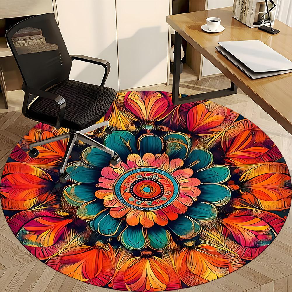 1PC Floral Mandala Office Round Area Rug, Indoor Mat Suitable ForOffice, Under Office Chairs Bedroom Living Room Home Decor, Room Deco f046
