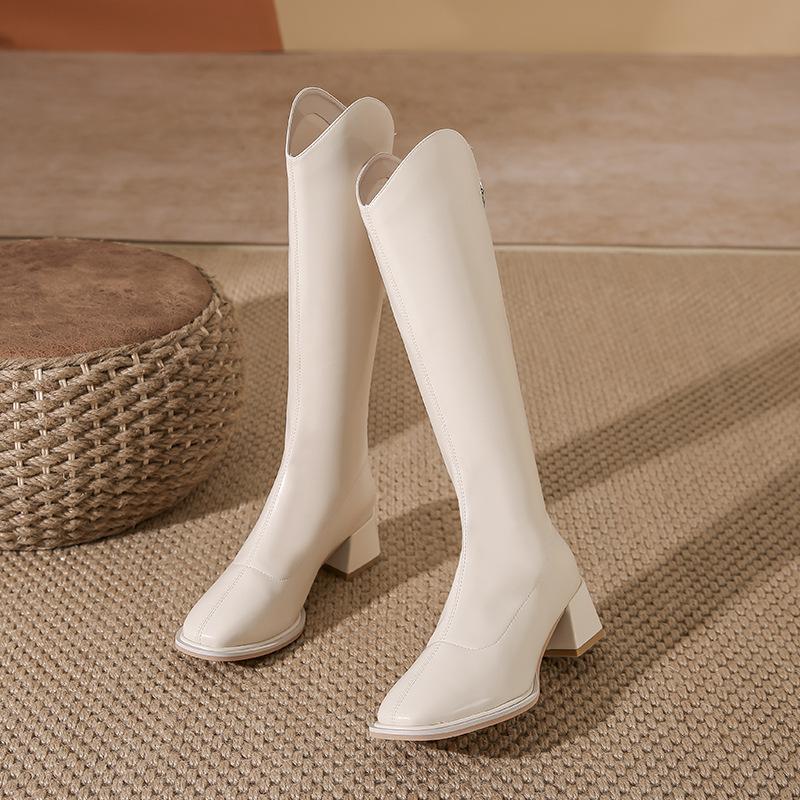 White boots Western boots Women's autumn and winter new thick heel square head small boots High heel boots Women's