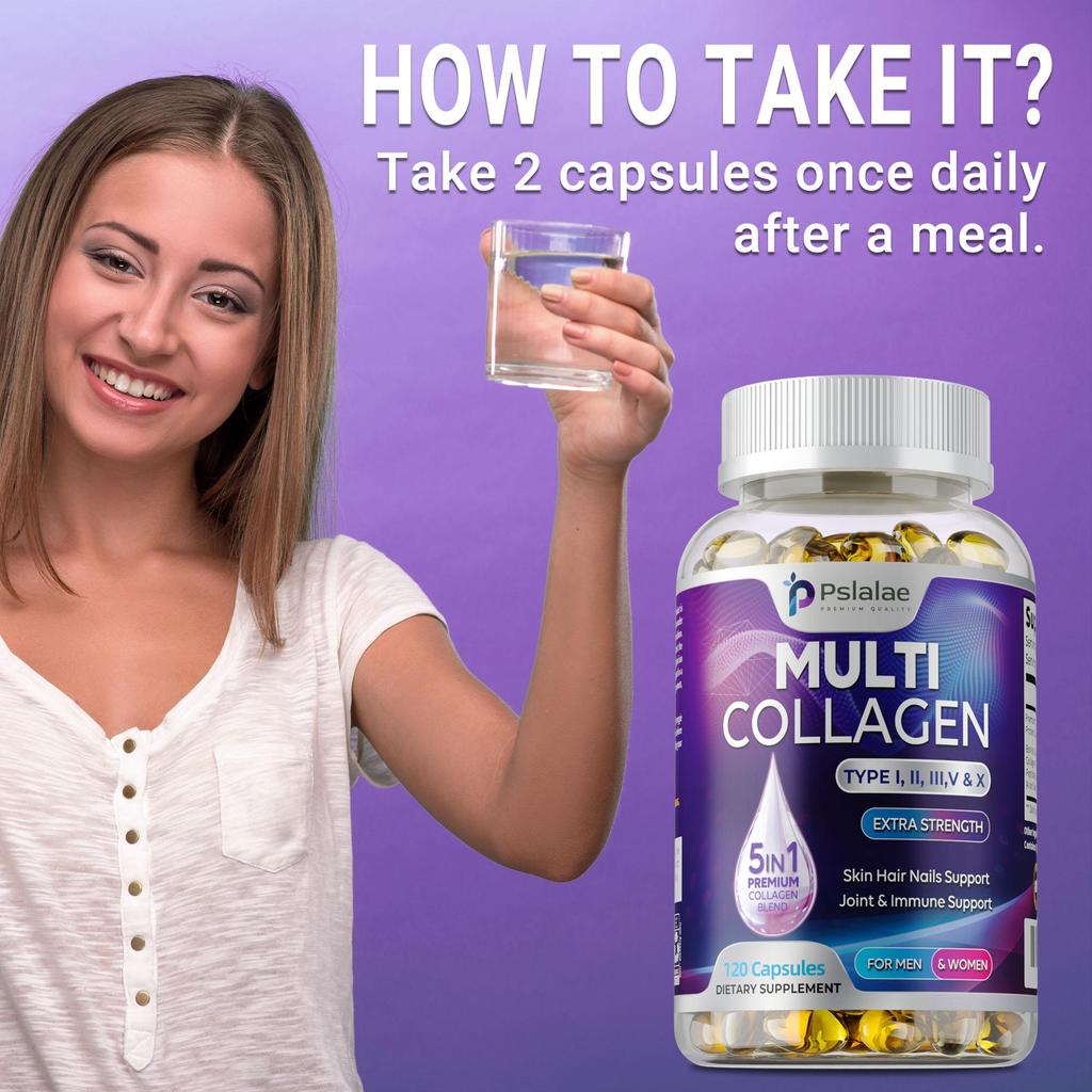 Multi Collagen Peptides 1800mg - Type I,II,III,V,X-Healthy Bones,Hair,Skin,Nails