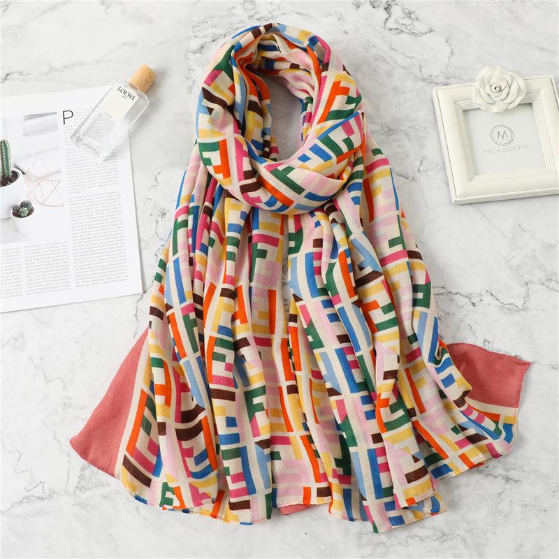 

Color letter scarf female star long shawl thin cotton and linen autumn and winter scarf fashion color matching versatile 180*80cm