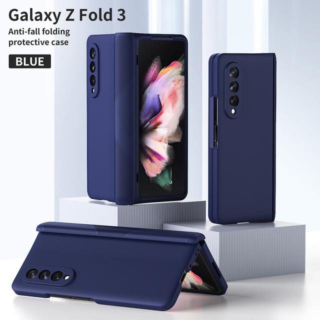 

Ebesfous для Samsung Galaxy Z Fold 3 2 чехла с шарниром, полная защита, ультратонкий со стеклянной пленкой для экрана, жесткий чехол для ПК для Z Fold3 For Galaxy Z Fold 2 синий