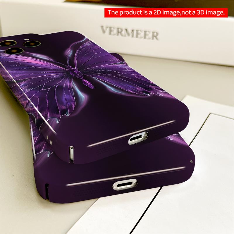 2DFlat Purple Butterfly Glow Phone Case All inclusive film hard iPhone case, compatible with iPhone 18 Pro Max 17 16 15 14 13 12 11
