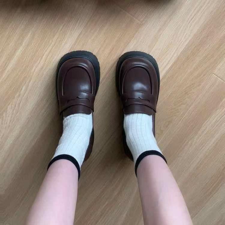 Platform British leather shoes New autumn Spice Girl platform uniform single shoes thick and high