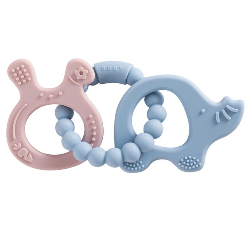 1Pc Silicone Teether Baby Animal Shape Wooden Teether Ring Kid Gift Bpa Free Silicone Children Goods Kid Teething Toy