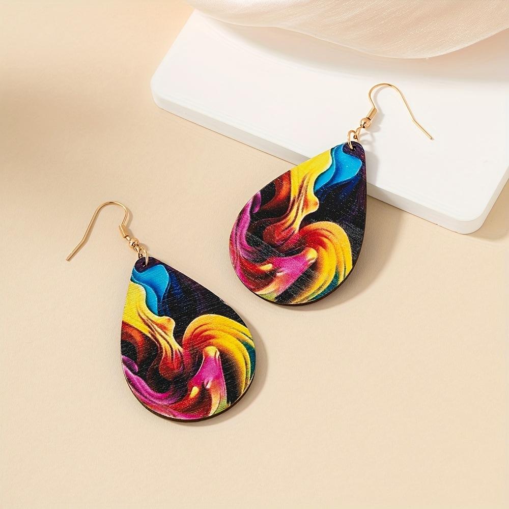 Личность Тренд Живопись Масляная живопись Деревянные серьги Дизайн Лес Гитара Ретро Масляная живопись Этнические Женщины