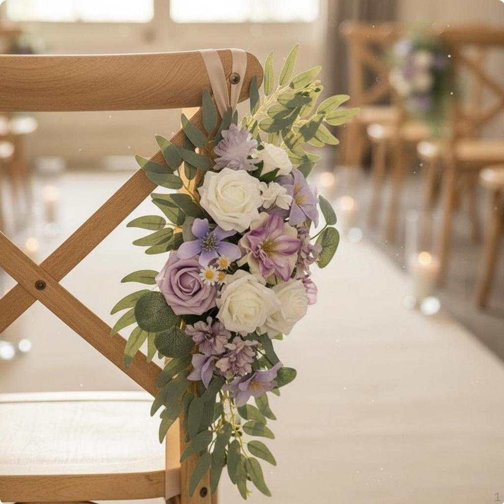 2 Pieces Wedding Aisle Chair Decoration Ready To Use Artificial Flower Swag Set Handmade