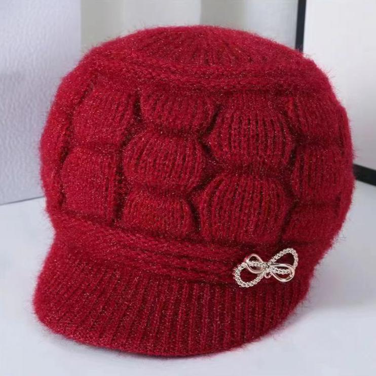 

Жіноча зимова літня плюс потовщена тепла в язана шапка Pumpkin hat винний