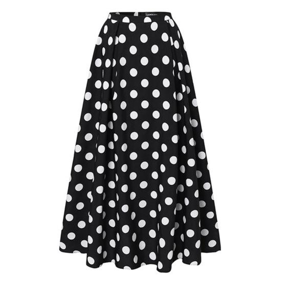 Women Maxi Skirt High Waist Color Matching Dot Print Retro A-line Big Hem Side Pockets Loose Full Length Soft Elastic Waist Lady Prom Party Long Skirt