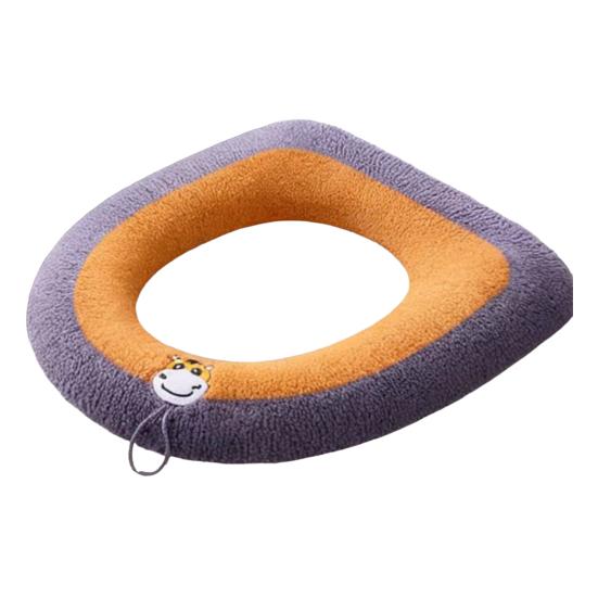

Toilet Seat with Embroidery Handle Soft Warm Knitted Fabric Reusable Washable O-Shaped Fit Non-Slip Elastic Band Toilet Seat Pad D
