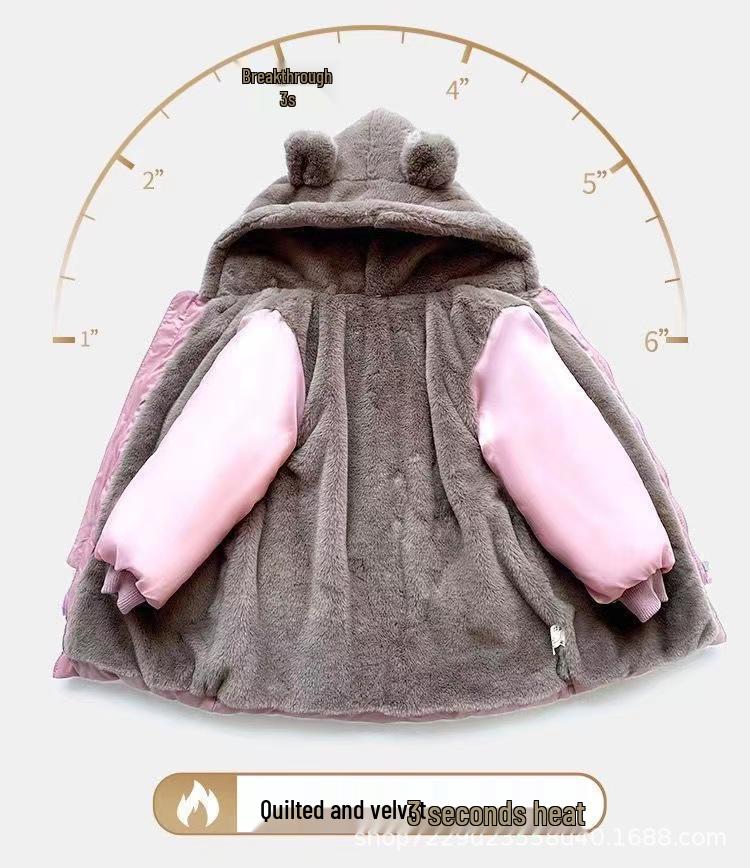 2025 Girls' Mid-Length Velvet-Lined Winter Jacket - Stylish Down-Cotton Coat