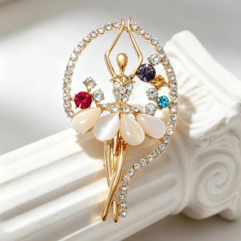 Cat's Eye Stone Ballet Dancer Brooch - High-end and Luxurious Diamond Set Formal Evening Dress Pin