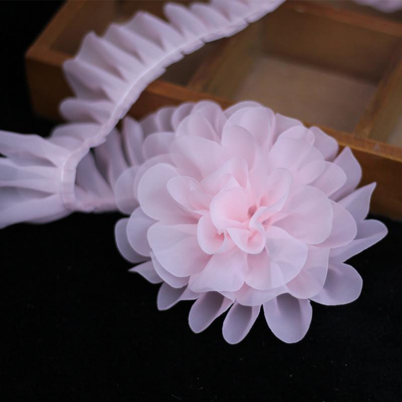 

Color Double-layer Chiffon Mesh Pull Wrinkle Leaf Lace Fabric DIY Doll Baby Children Clothing Accessories Cuff Skirt Swing Trim 1 yard рожевий