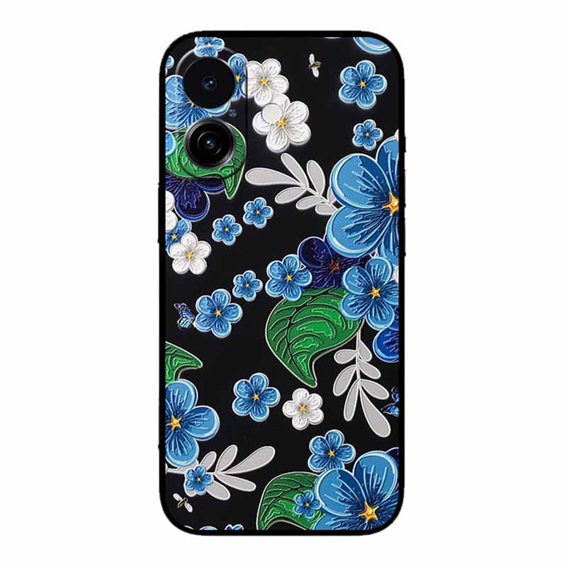 3D Emboss Case For iphone 17 2025 Phone Case Coque Flowers Black Silicone Soft Back Cover For iphone 17 5G Case 6.3" Funda Shell