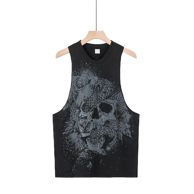 Summer New Men'S Vest Printed Skull Fashionable Casual Sports Quick Drying Breathable Sleeveless Camisole Top
