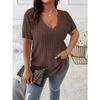 QICED Camicette e camicie da donna con scollo a V, maniche corte, stampa tinta unita casual alla moda