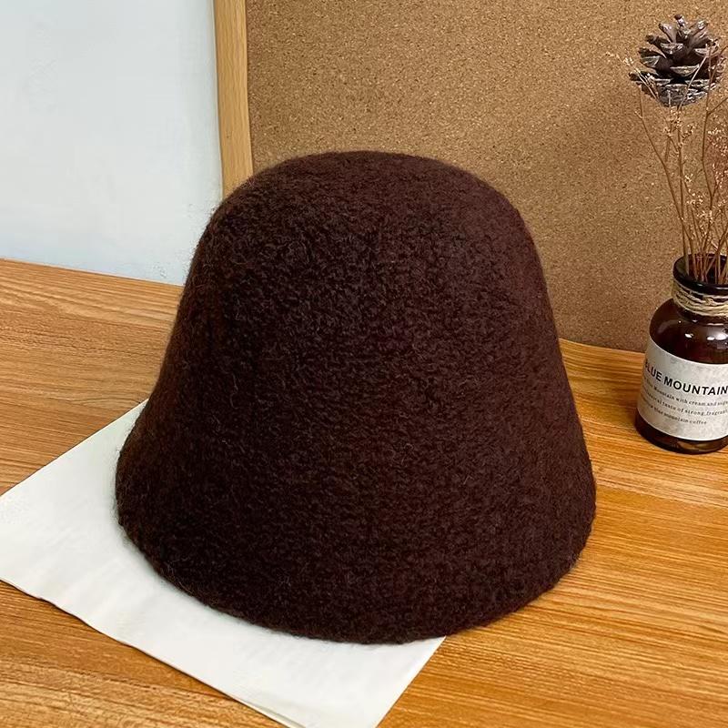 Japanese Style Simple Wool Bucket Hat For Women Solid Fisherman Hat Autumn Winter Versatile Fashion Outdoor Warm Panama Cap