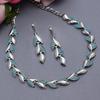 ZENEME Rhodium-Plated Cubic Zirconia Studded Leafy Shaped Necklace With Earrings