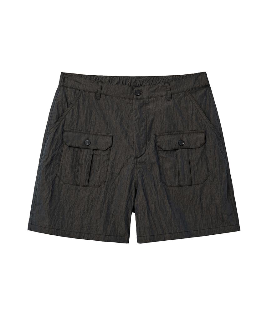 INTEMPOMOOD Thigh Pocket Cargo Shorts_Oil Black