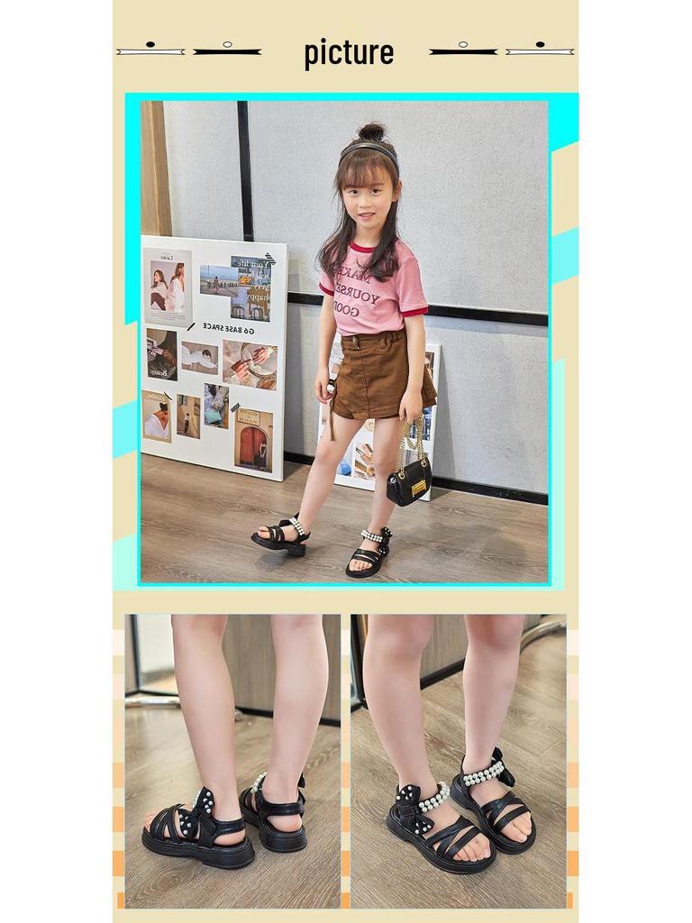 Girls' Summer Pearl Sandals - Casual, Versatile Princess Shoes for Beach Perfect for Small & Medium Children