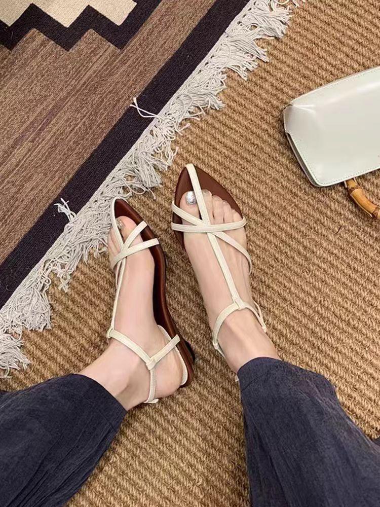 

Retro wedge heel strap temperament sandals mid-heel fashion silver women s shoes 2025 summer new pointed Roman beach shoes 40 абрикосовый